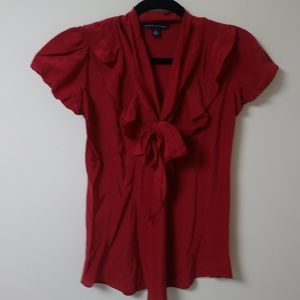Deep Red Silk Banana Republic Pussybow Blouse